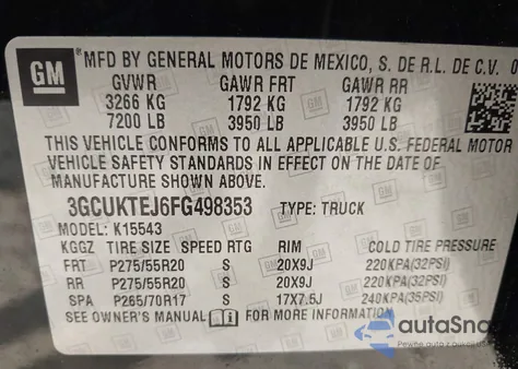 2015 Chevrolet Silverado 1500 High Country from USA, damaged, VIN 3GCUKTEJ6FG498353